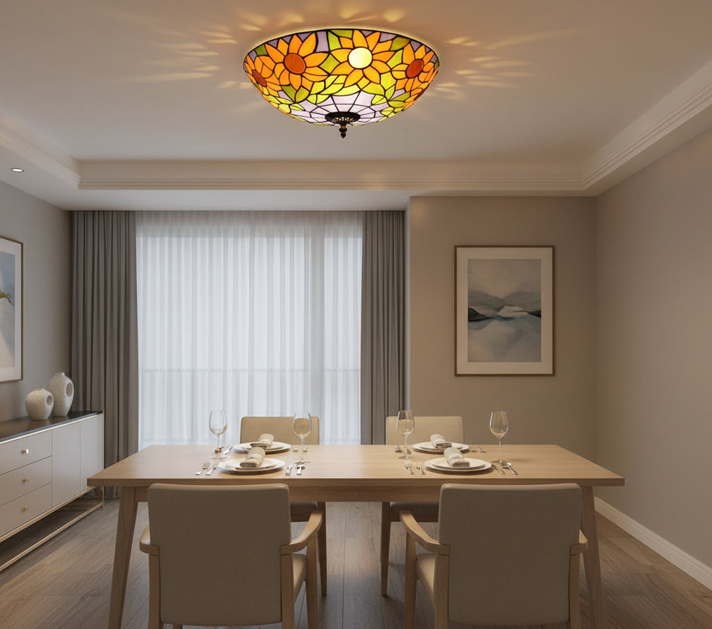 Plafonnier en Vitrail Style Tiffany Tournesols