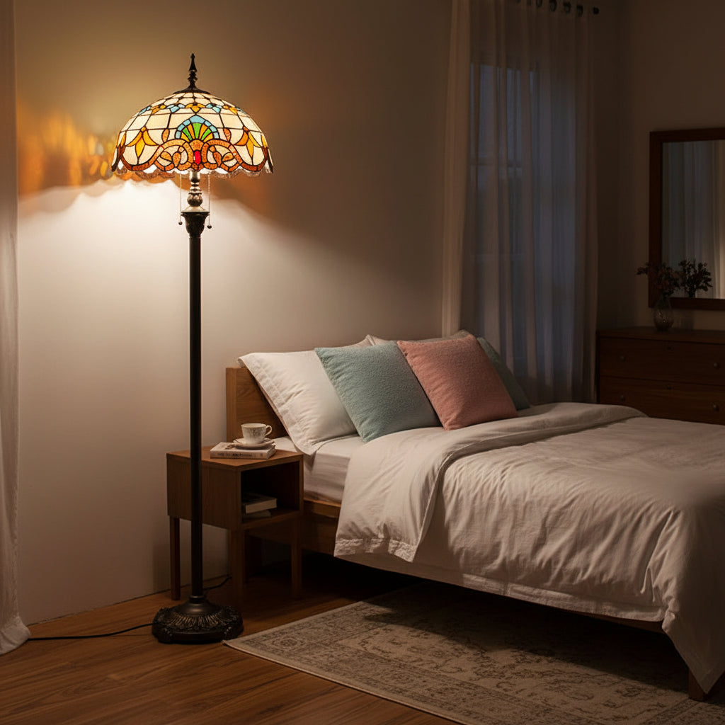 Lampadaire Style Tiffany en Vitrail Multicolore