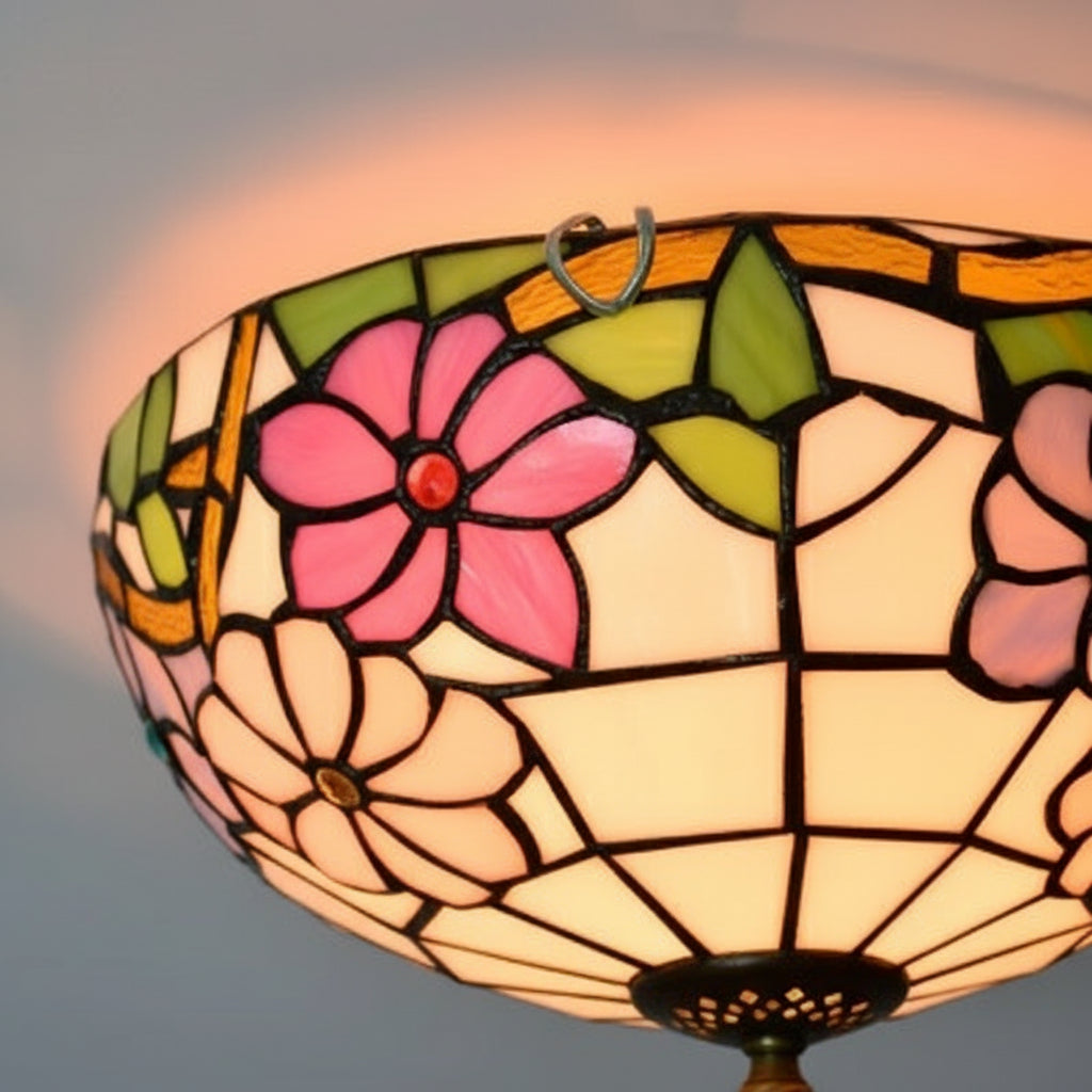 Plafonnier en Vitrail Floral Multicolore Style Tiffany