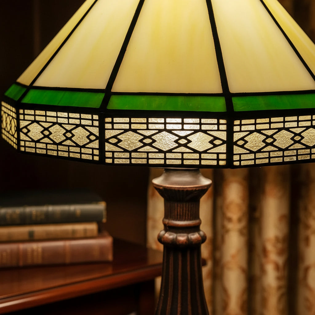 Lampe à Poser Tiffany en Vitrail Jaune et Vert