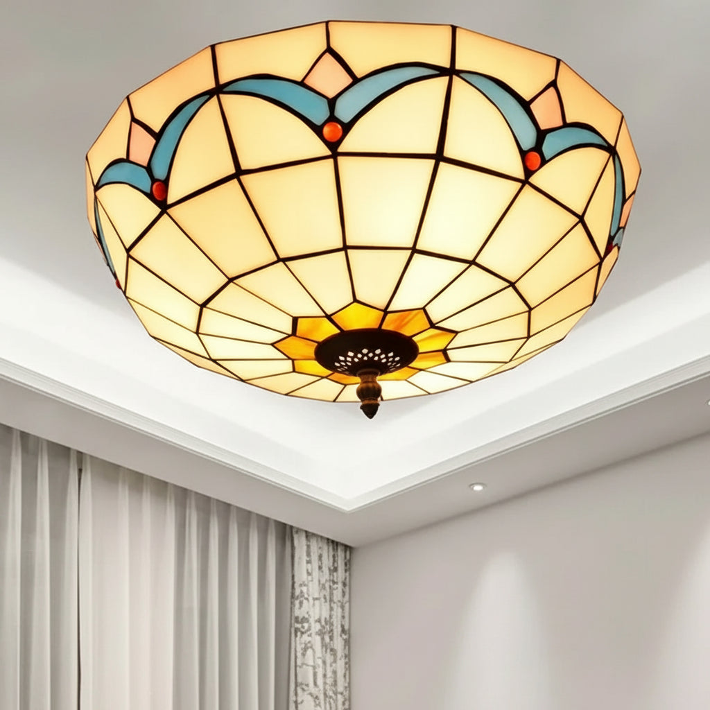 Plafonnier Tiffany en Vitrail Géométrique