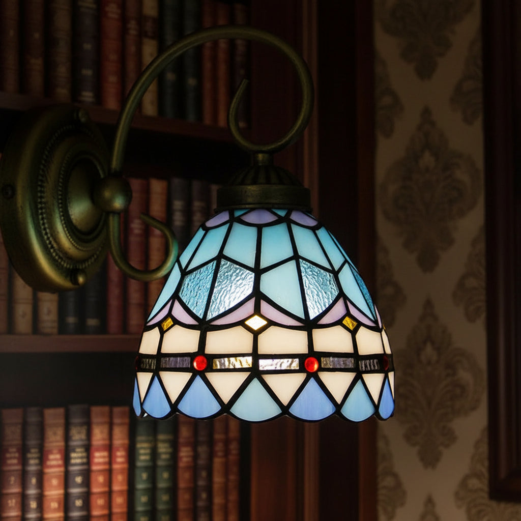 Applique Murale Style Tiffany en Vitrail Bleu et Violet