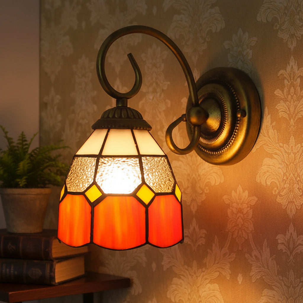Applique Murale Vintage en Vitrail aux Teintes Chaudes