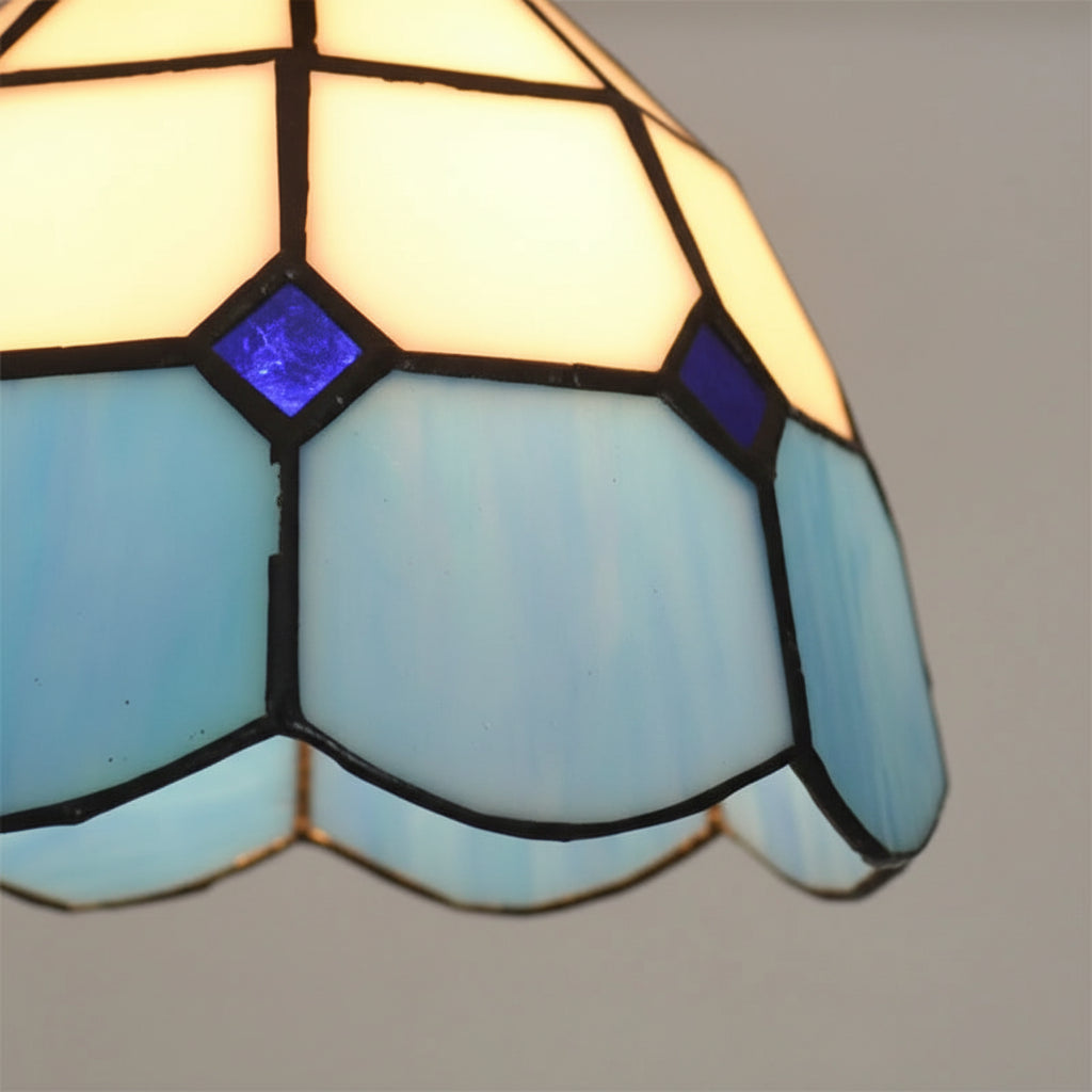 Plafonnier Style Tiffany en Verre Teinté Bleu et Blanc