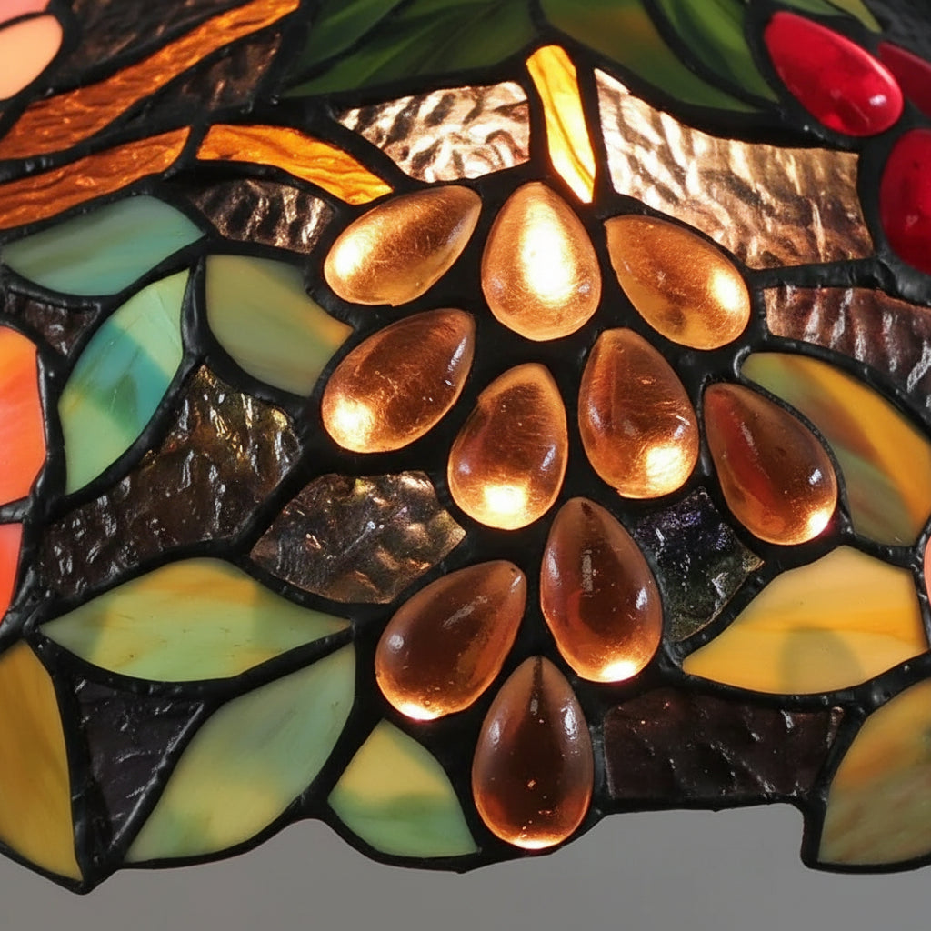 Suspension Vitrail Multicolore Motif Fleurs et Raisins