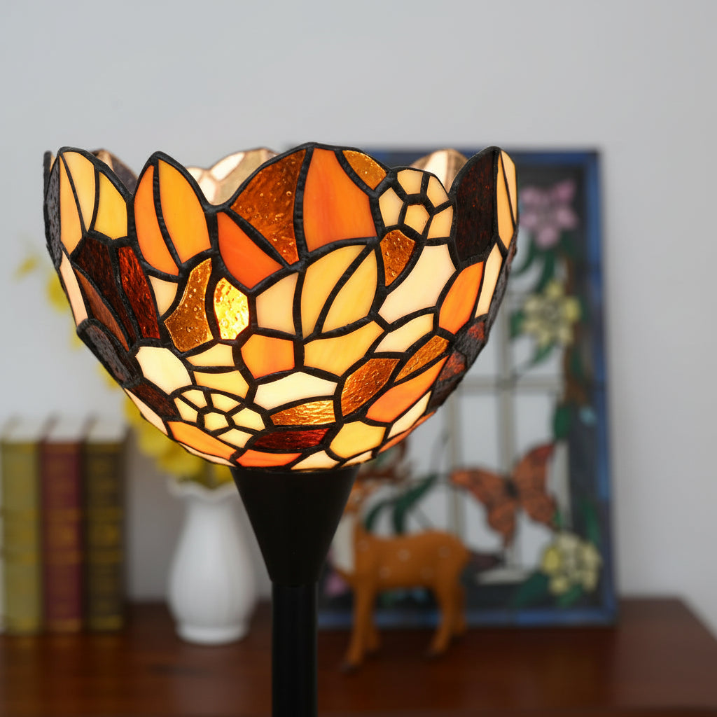 Lampadaire Style Tiffany Floral en Verre Teinté