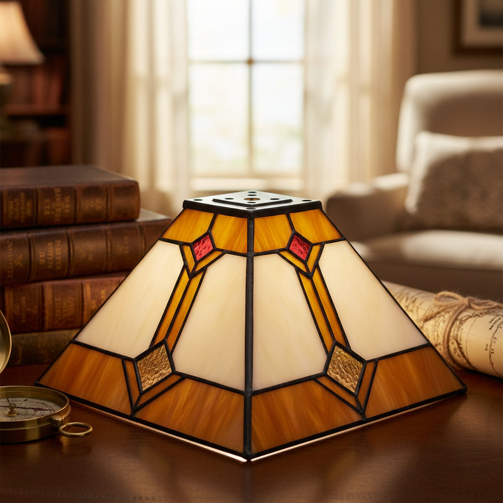 Abat-jour en Verre Teinté Géométrique Ambre, Crème et Rouge