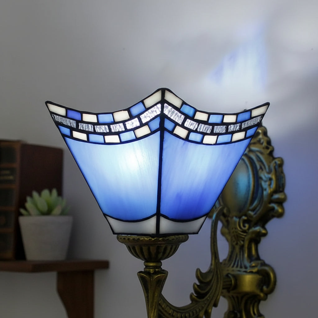 Applique Murale Ornée en Verre Bleu et Blanc
