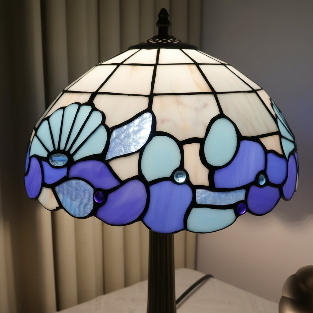 Lampe Tiffany à Motifs Coquillages Bleus et Lavande