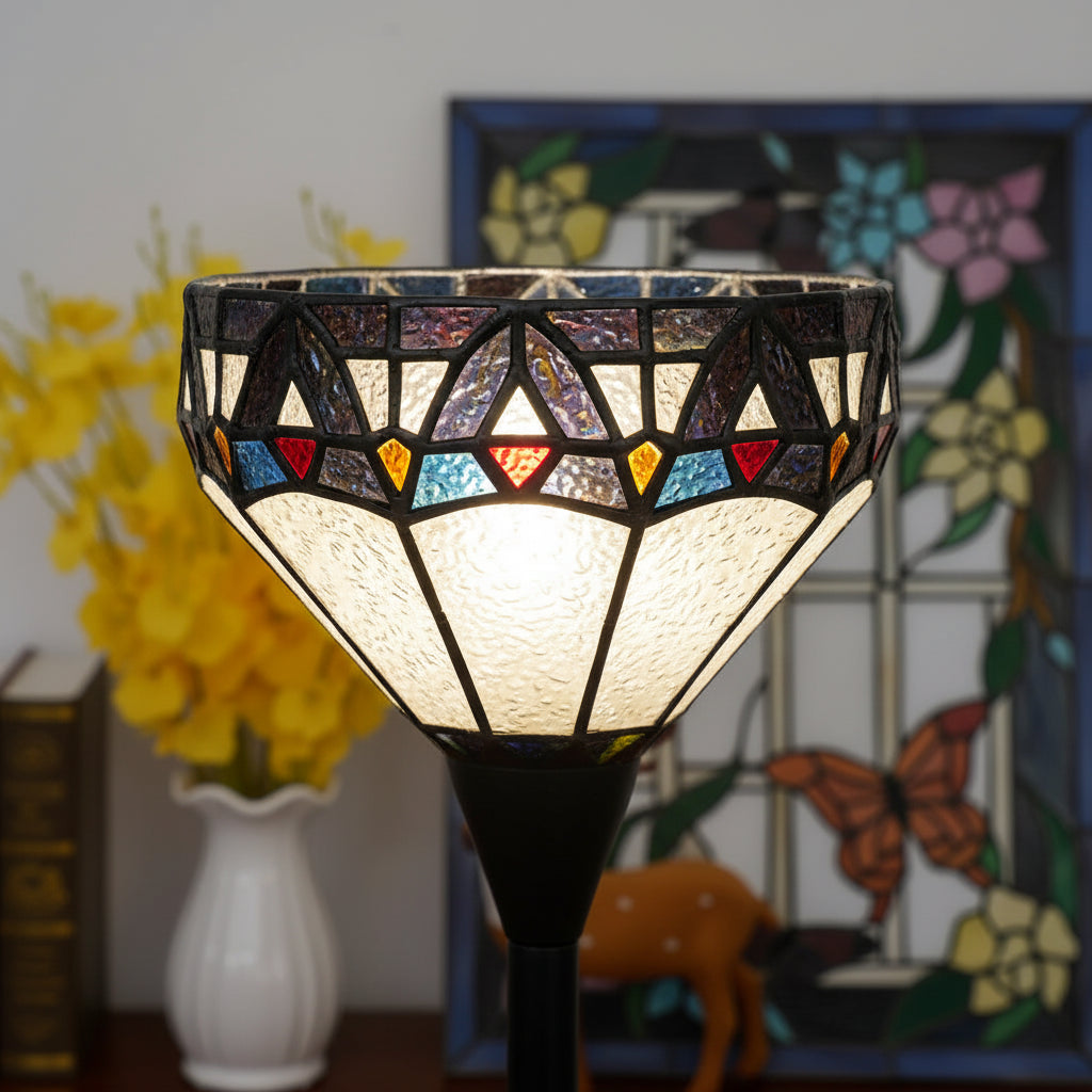 Lampadaire Style Tiffany avec Abat-jour Vitrail Géométrique