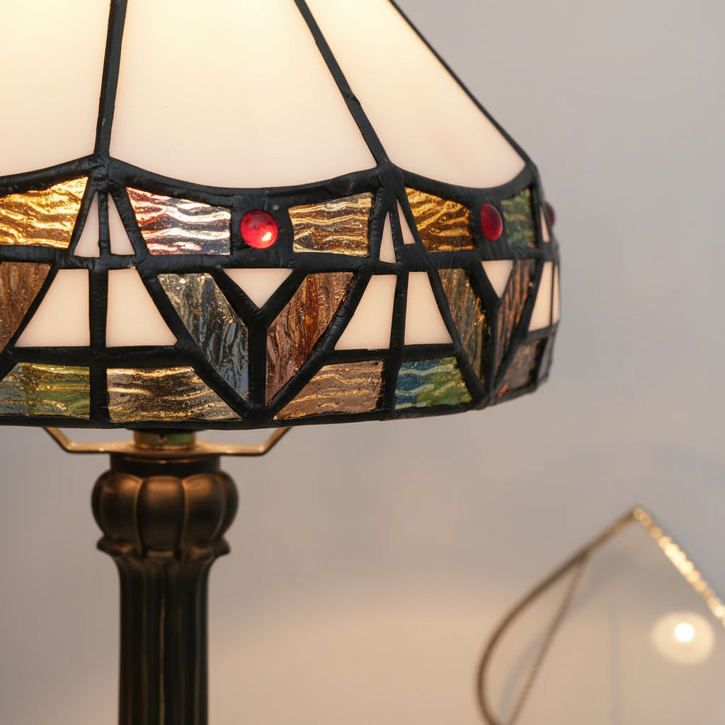 Lampe de Chevet en Vitrail Géométrique Style Tiffany Bronze