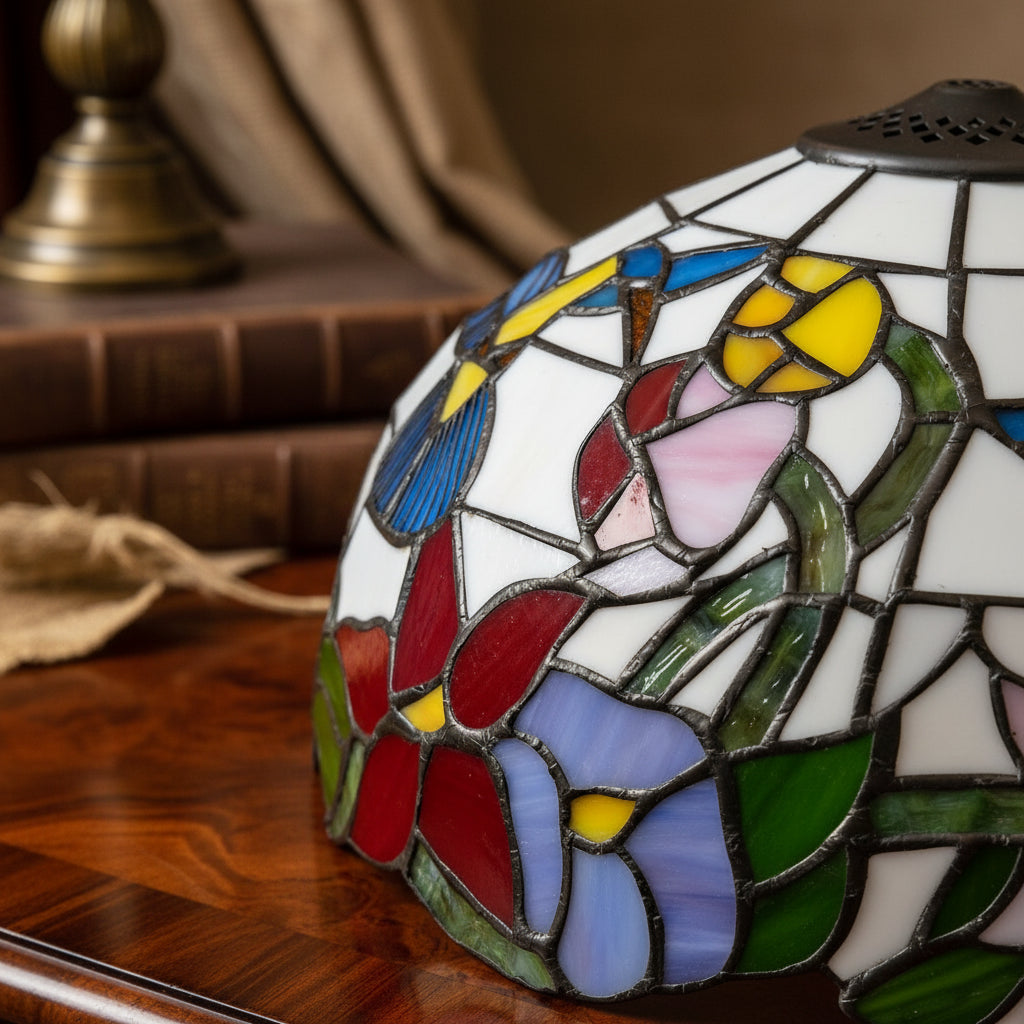 Abat-jour Tiffany en Vitrail Colibri et Fleurs