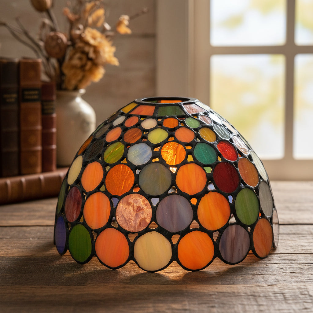 Abat-Jour en Verre Teinté Mosaïque Circulaire Multicolore