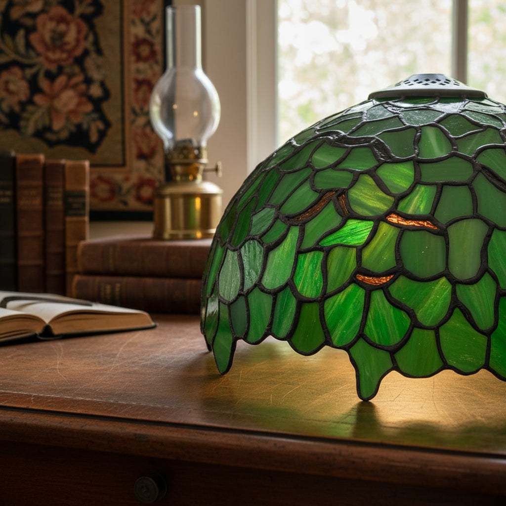 Abat-Jour Cloche Tiffany en Vitrail Vert Nuancé