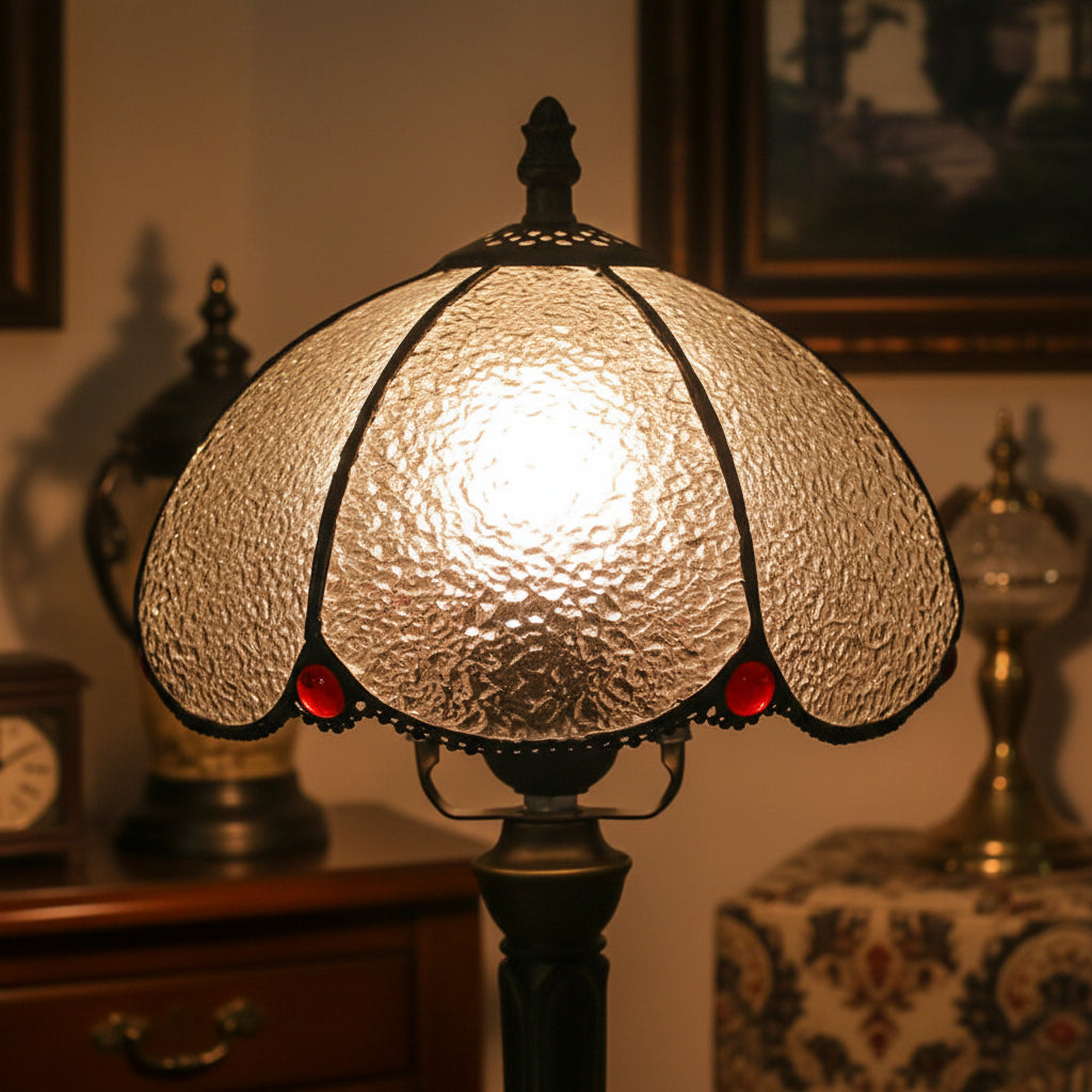 Lampe De Table Style Tiffany Abat-jour En Verre Rouge