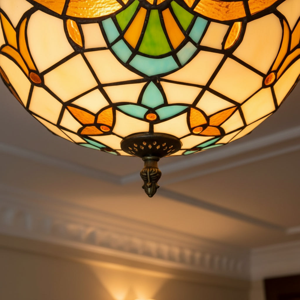 Plafonnier En Vitrail Tiffany Multicolore
