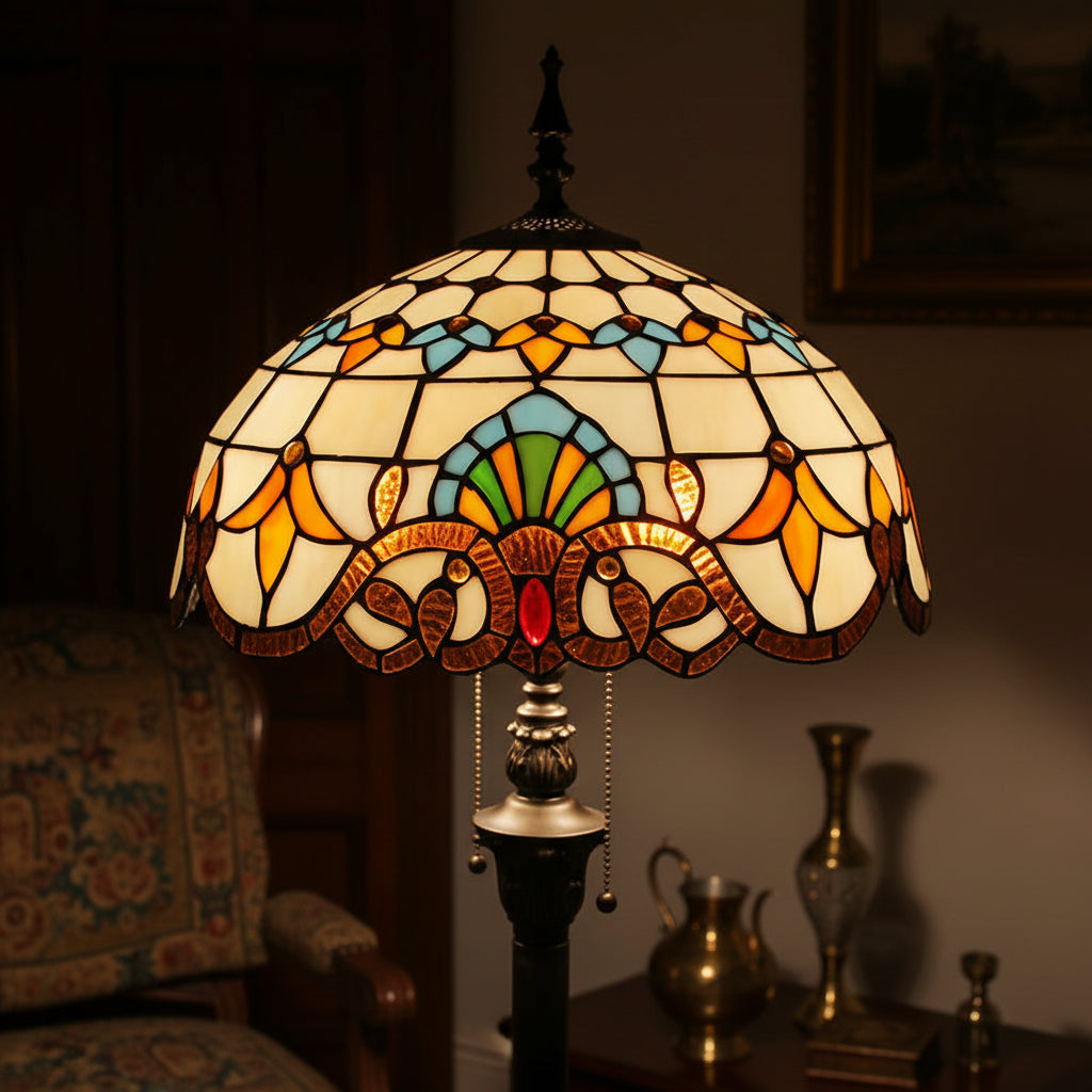 Lampadaire Style Tiffany en Vitrail Multicolore