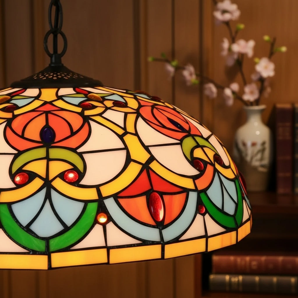 Suspension Dôme en Vitrail Style Tiffany Multicolore