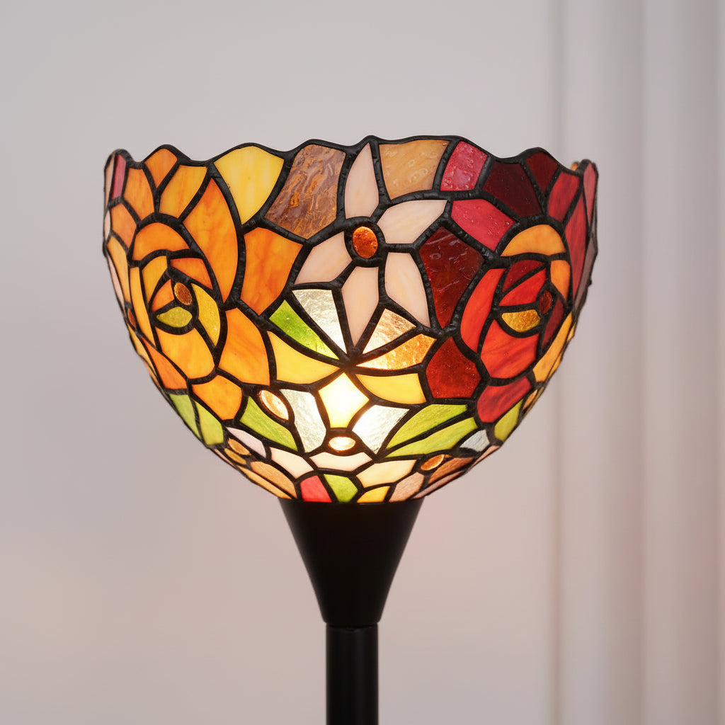Lampadaire Style Tiffany en Verre Teinté Floral