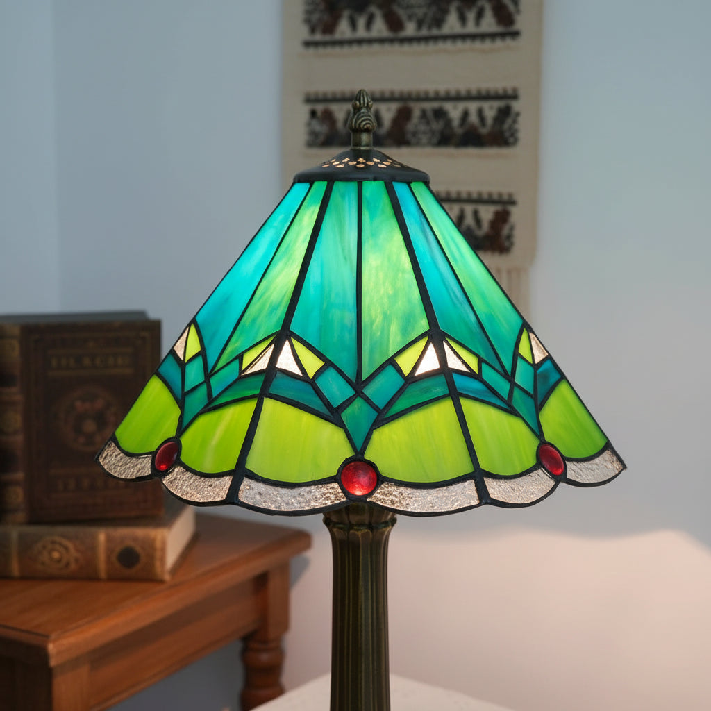 Lampe de Table en Vitrail Style Tiffany Vert Géométrique