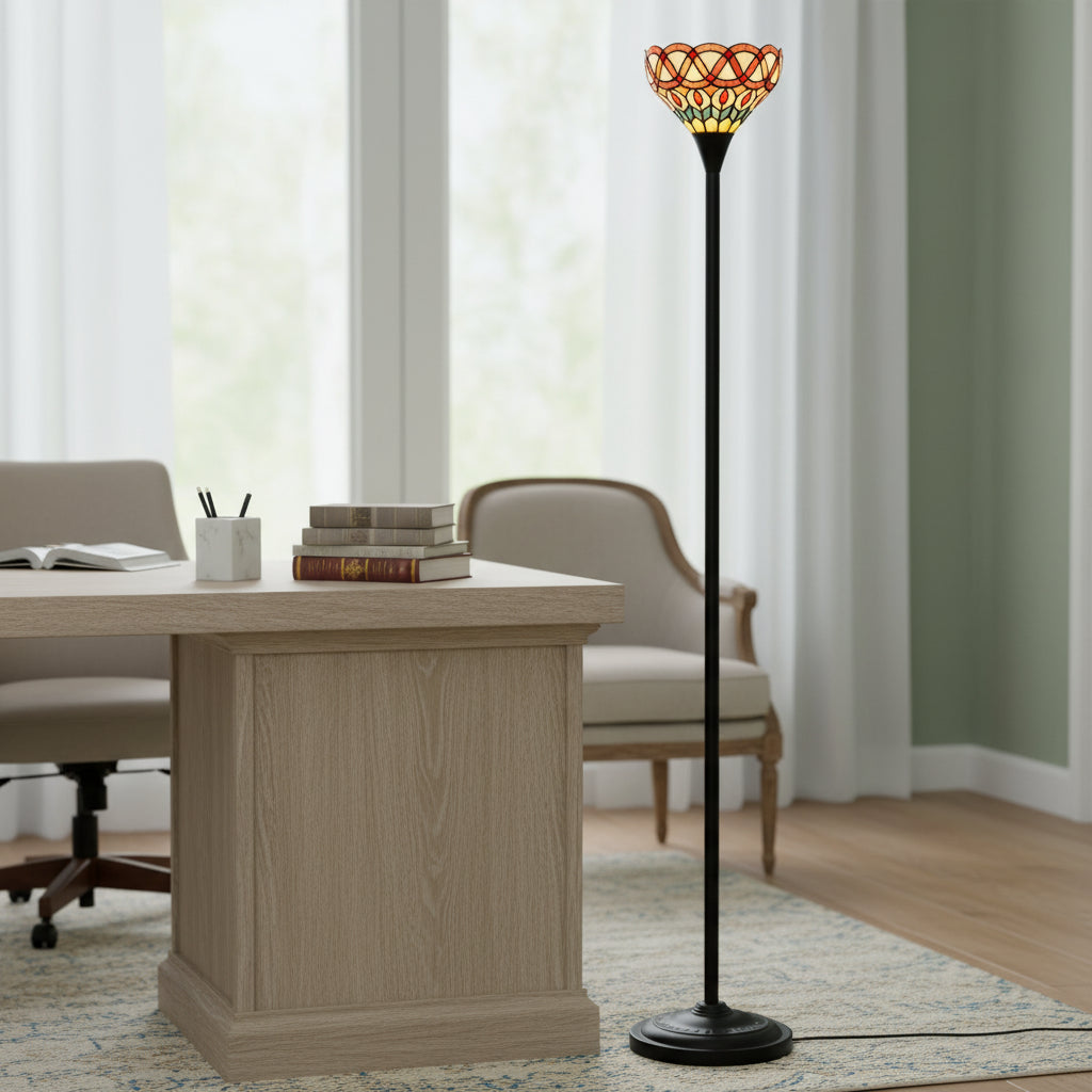 Lampadaire Tiffany en Verre Teinté Multicolore