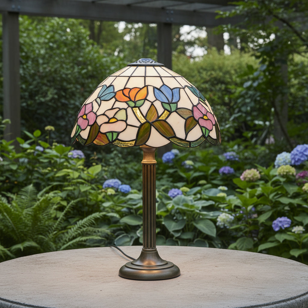 Abat-jour Tiffany en Vitrail Floral Géométrique