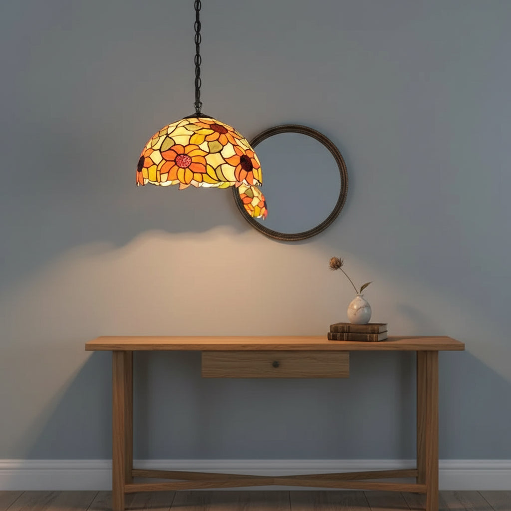Suspension en Verre Teinté Motif Tournesol Dia 30cm