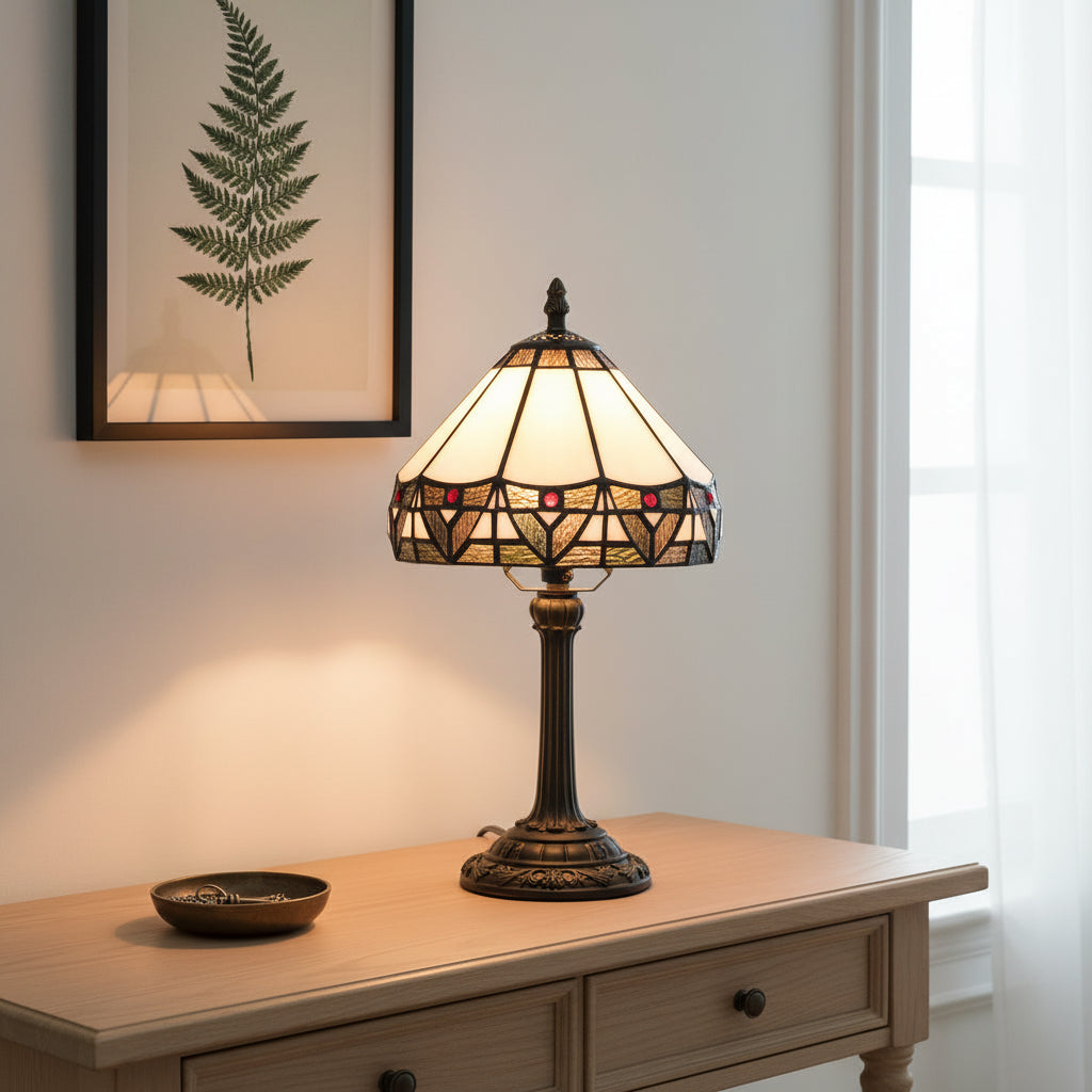Lampe de Chevet en Vitrail Géométrique Style Tiffany Bronze