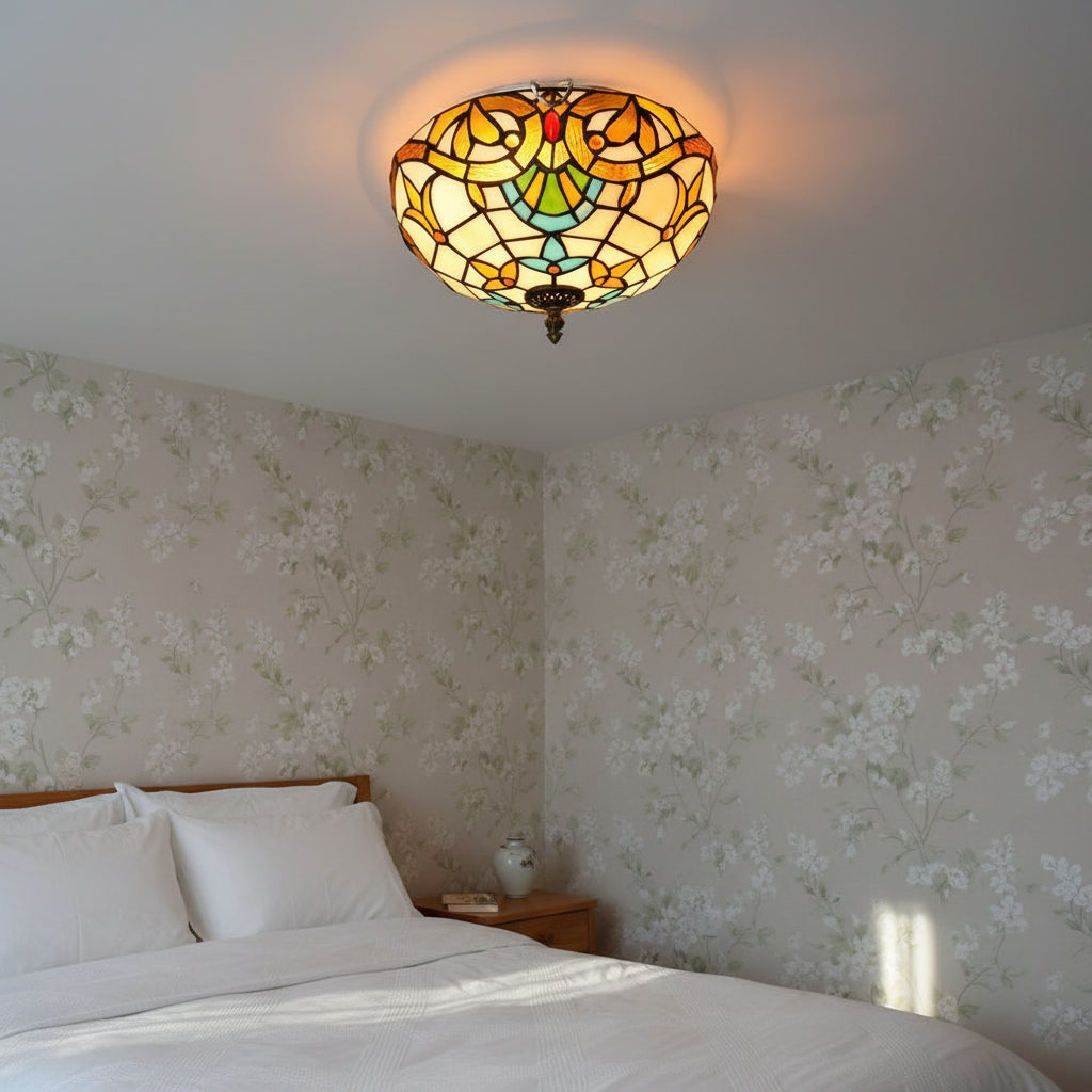 Plafonnier En Vitrail Tiffany Multicolore