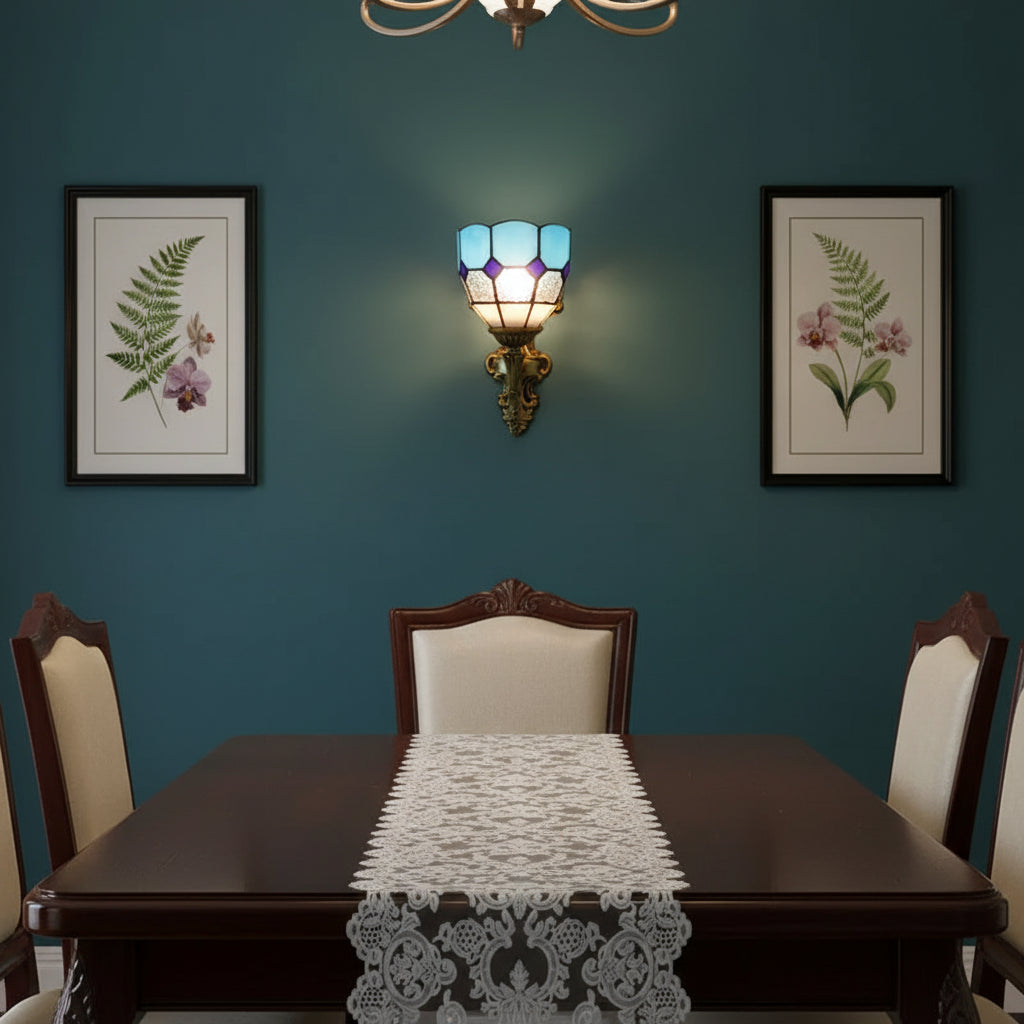Applique Murale Ornée en Verre Teinté Bleu et Violet