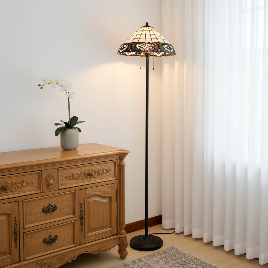 Lampadaire Style Tiffany avec Abat-jour Vitrail Géométrique