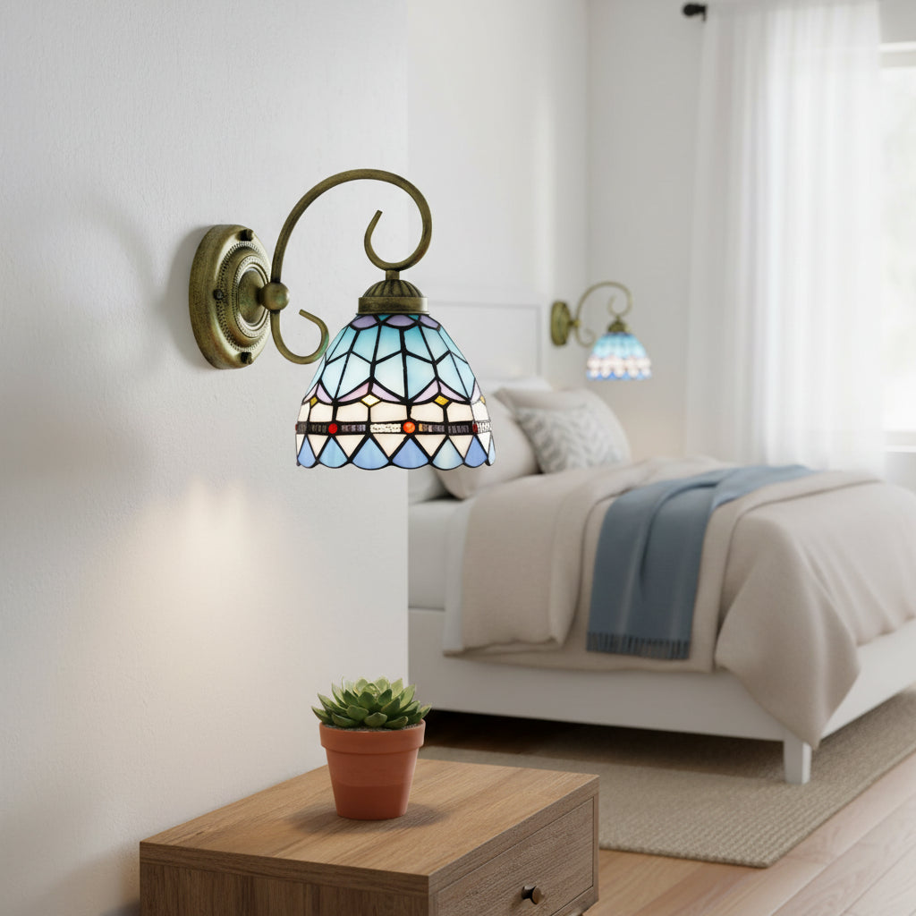 Applique Murale Style Tiffany en Vitrail Bleu et Violet