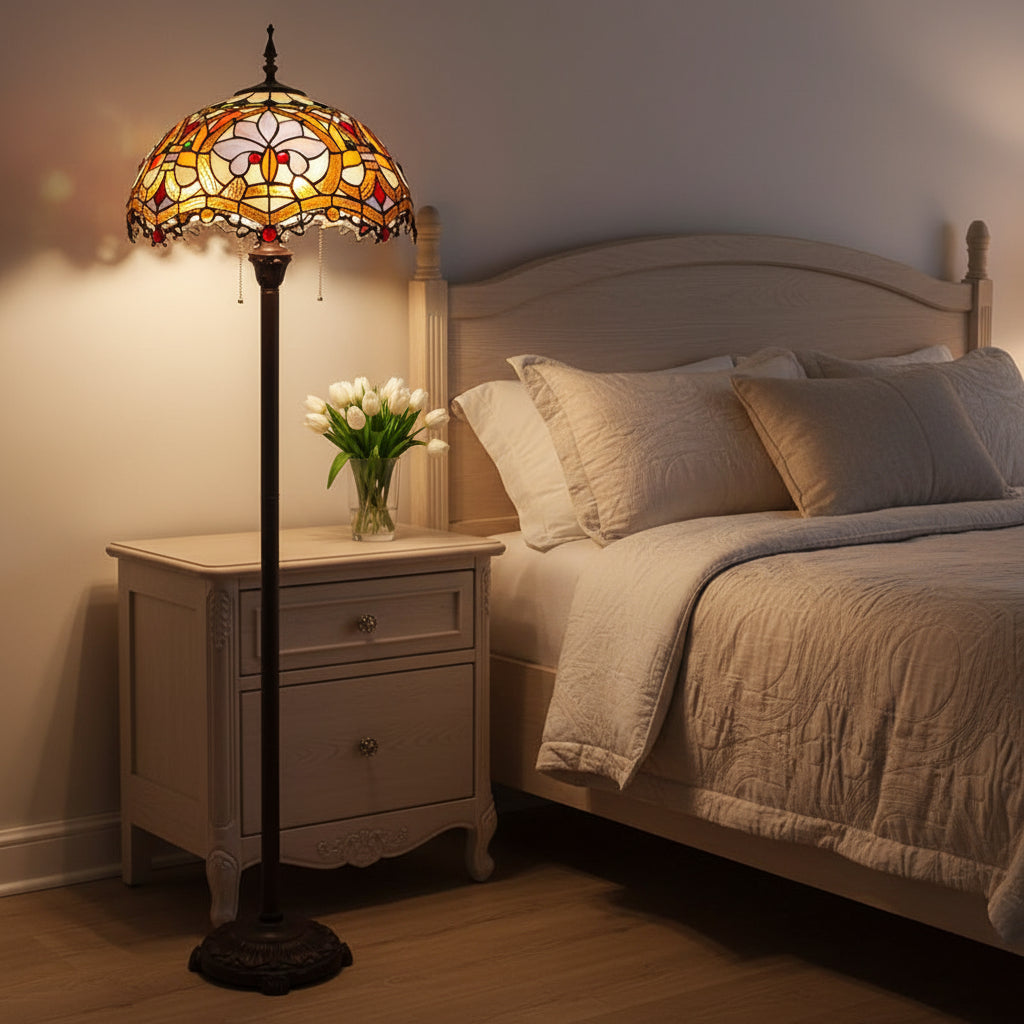 Lampadaire Tiffany Vintage en Verre Teinté Floral