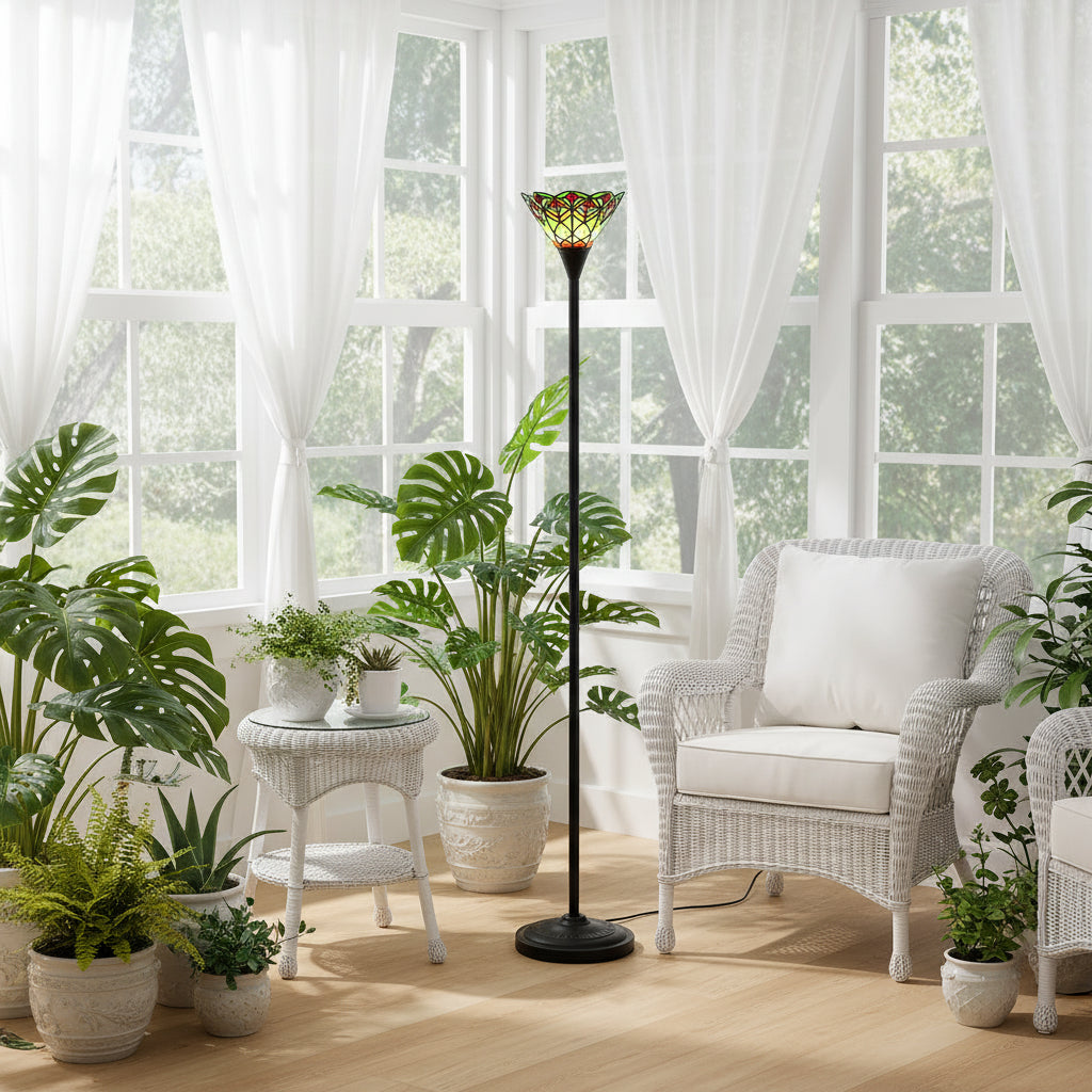 Lampadaire en Vitrail Multicolore Style Tiffany