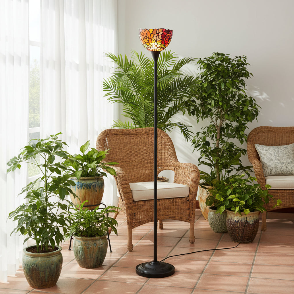 Lampadaire Style Tiffany en Verre Teinté Floral