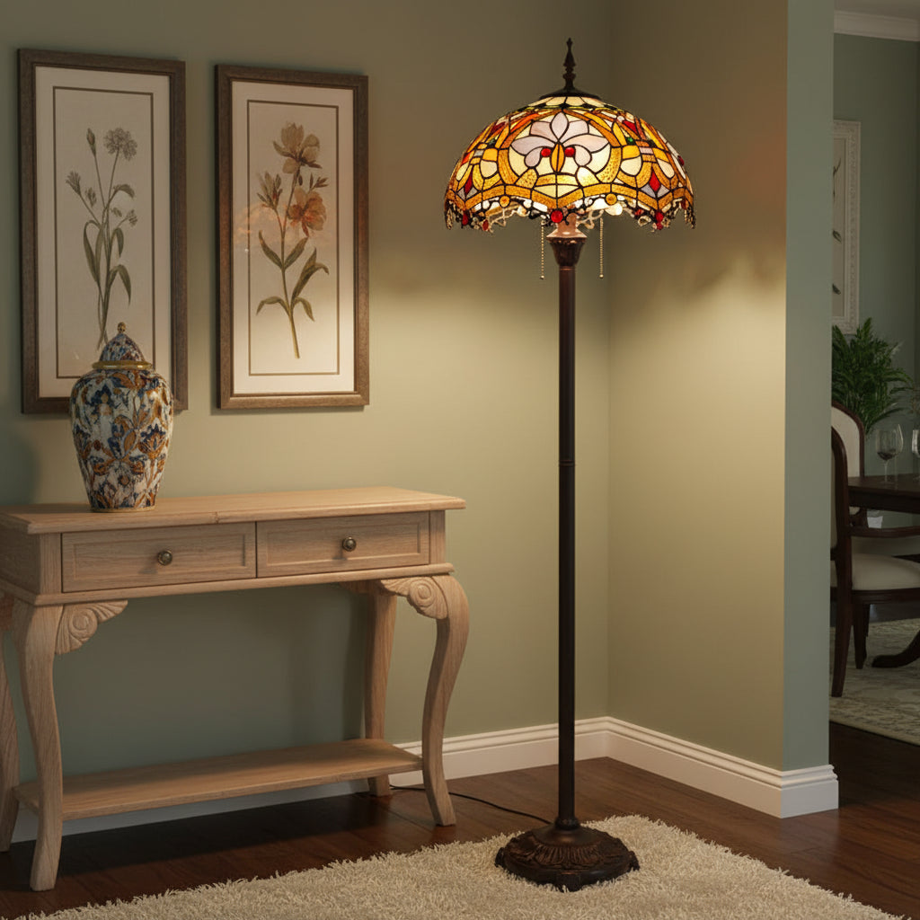 Lampadaire Tiffany Vintage en Verre Teinté Floral