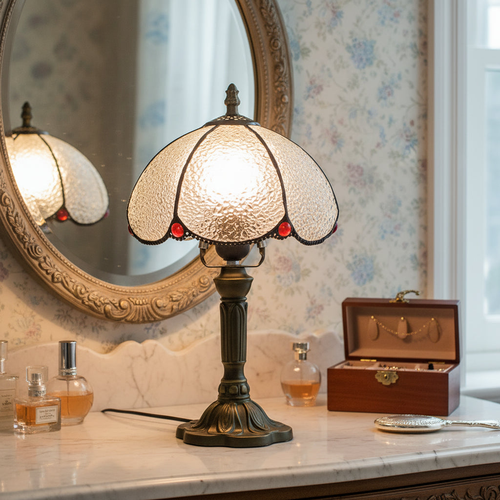 Lampe De Table Style Tiffany Abat-jour En Verre Rouge
