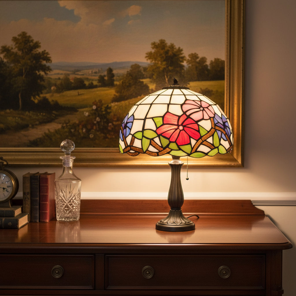 Abat-jour en Vitrail Type Tiffany Floral