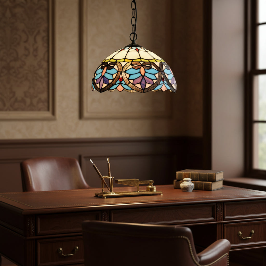 Suspension en Vitrail Tiffany à Motifs Papillons Bleus