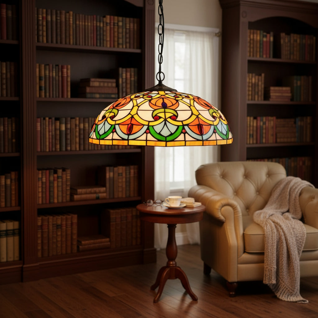 Suspension Dôme en Vitrail Style Tiffany Multicolore