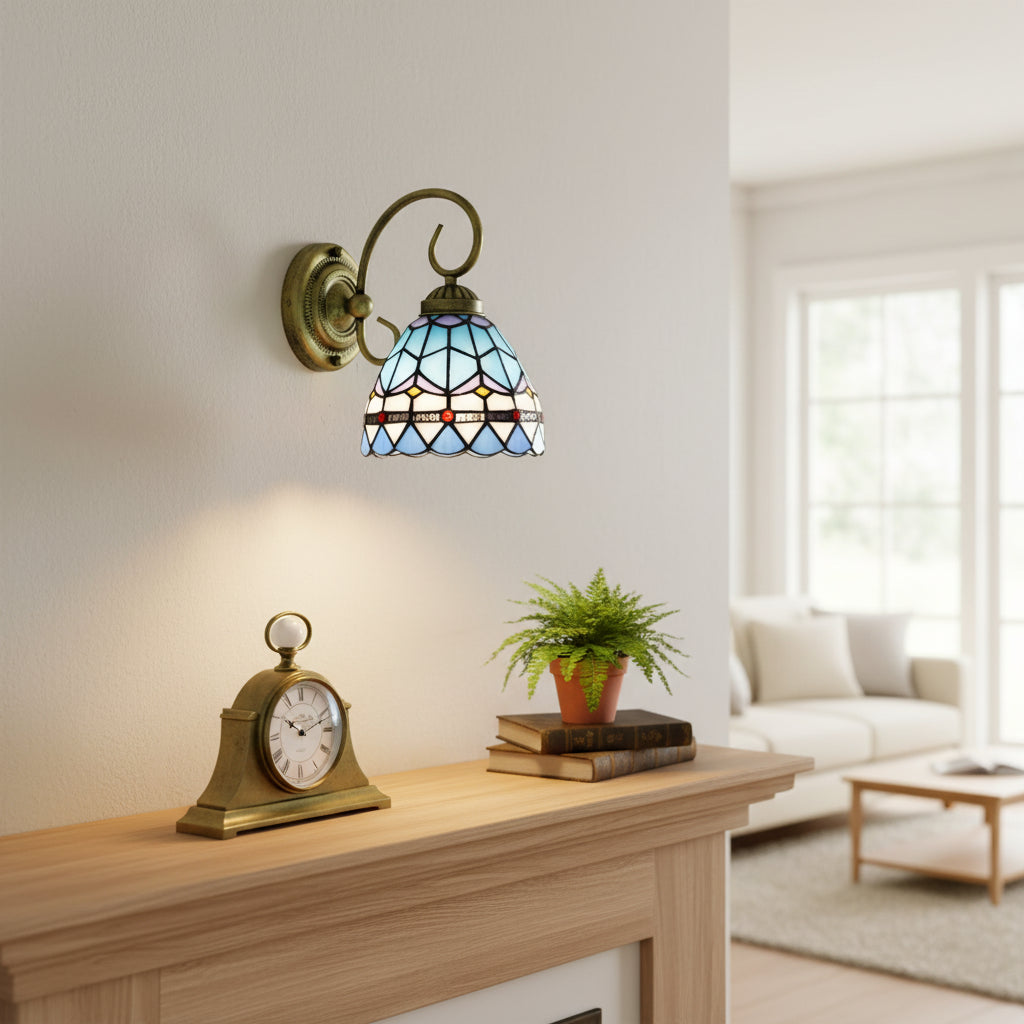 Applique Murale Style Tiffany en Vitrail Bleu et Violet