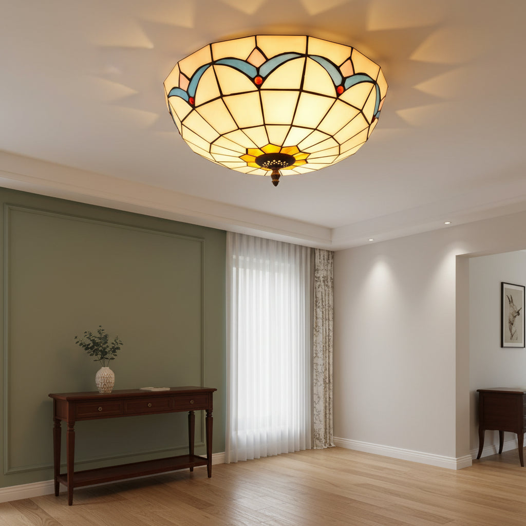 Plafonnier Tiffany en Vitrail Géométrique