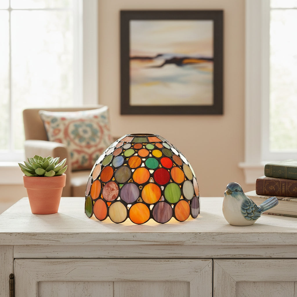 Abat-Jour en Verre Teinté Mosaïque Circulaire Multicolore
