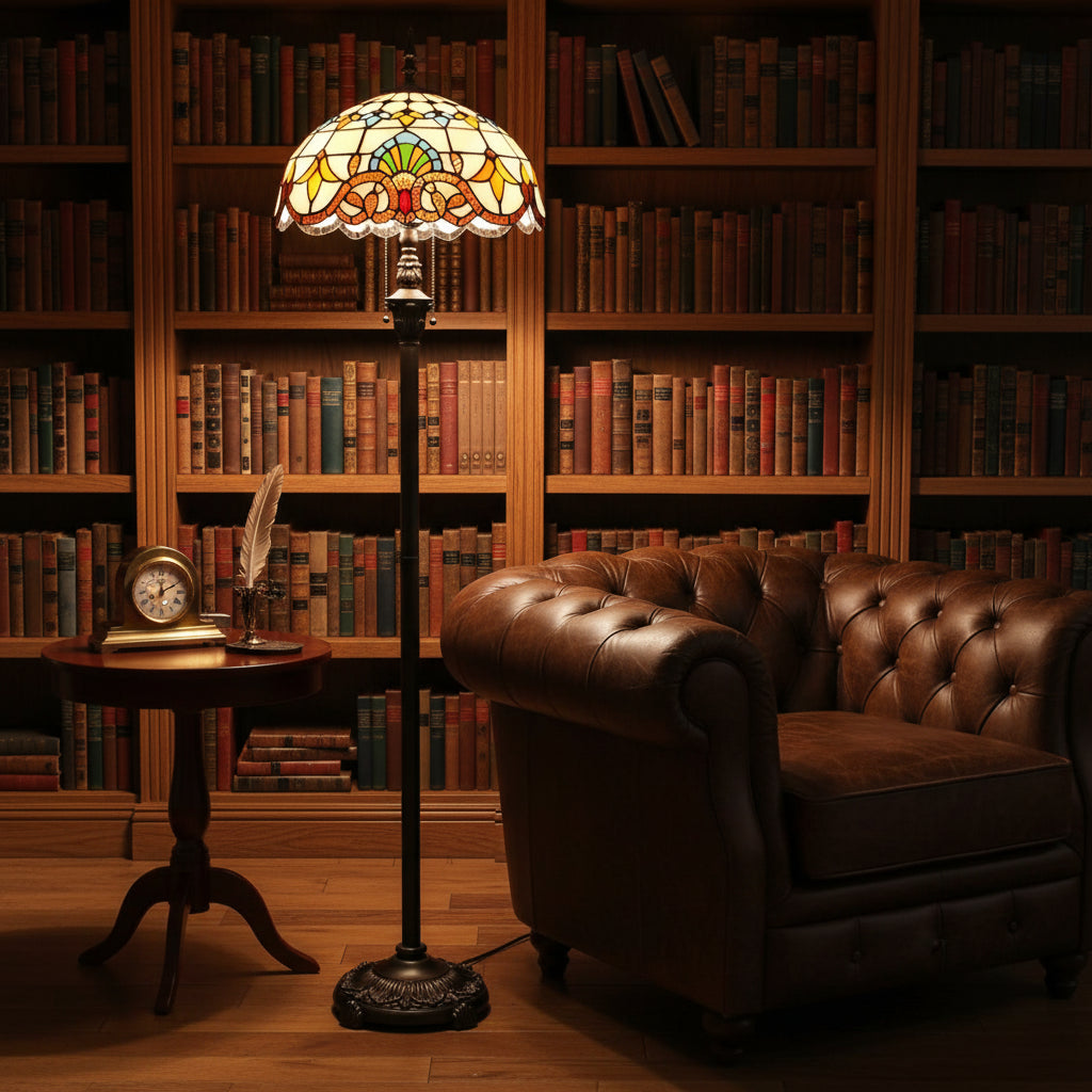 Lampadaire Style Tiffany en Vitrail Multicolore