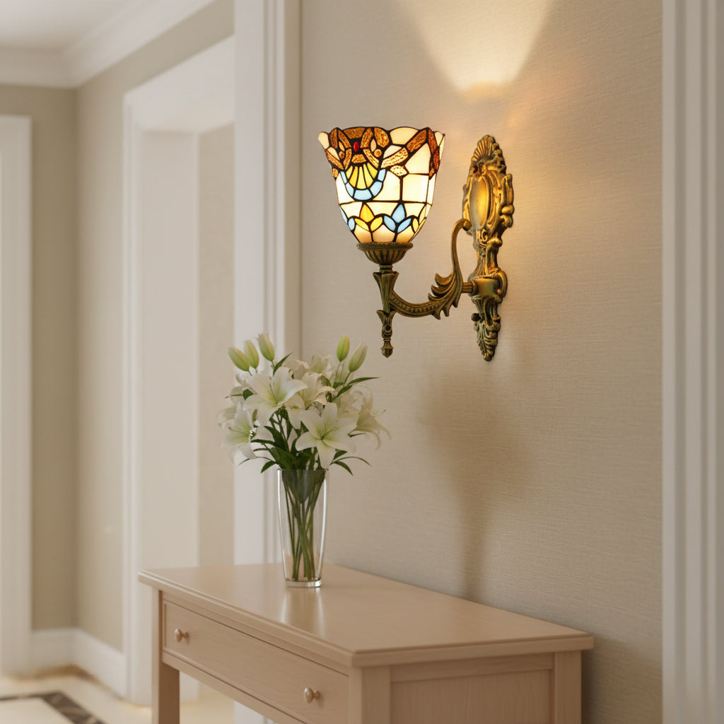 Applique Murale Style Tiffany en Verre Teinté Ornate