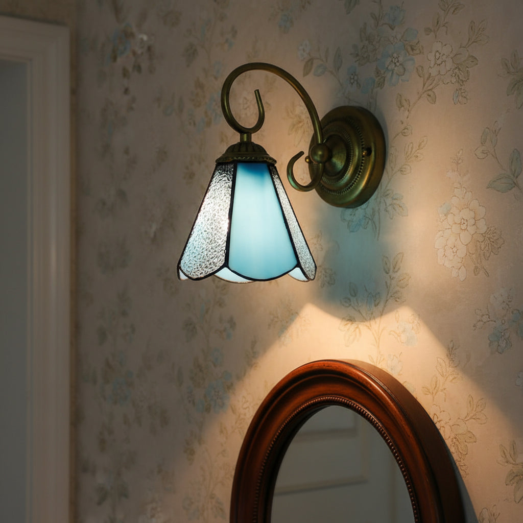 Applique Murale Tiffany en Verre Bleu et Bronze