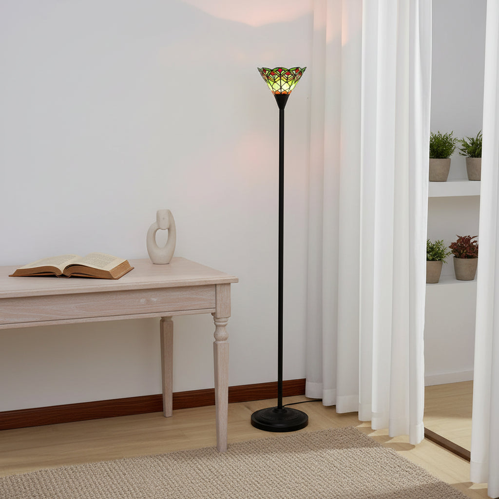 Lampadaire en Vitrail Multicolore Style Tiffany