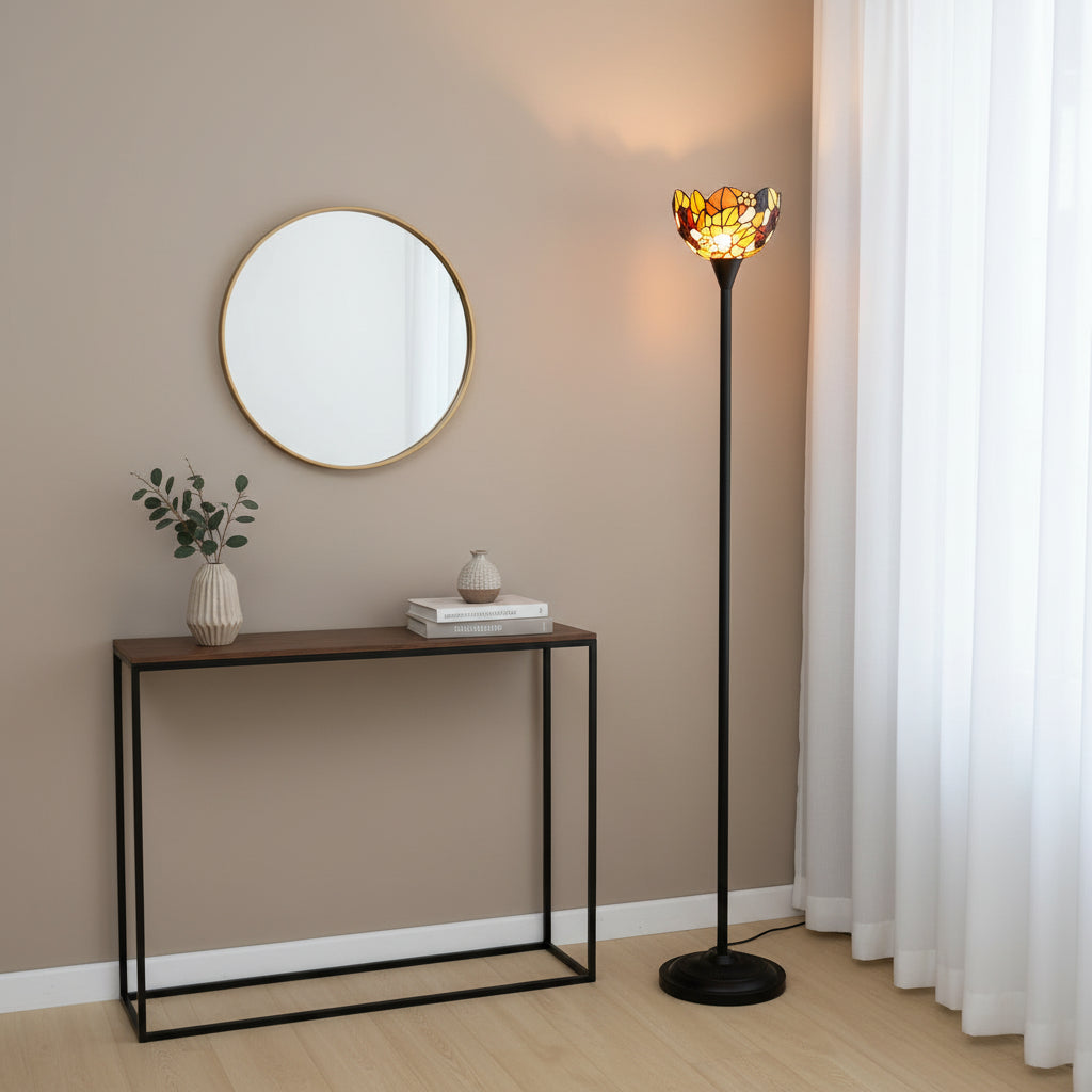 Lampadaire Style Tiffany Floral en Verre Teinté