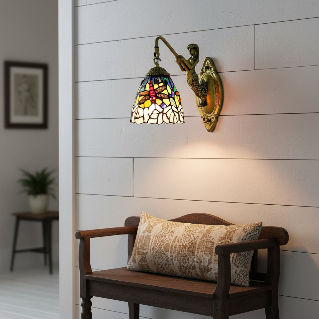Applique Murale Sirène Tiffany en Vitrail Libellule