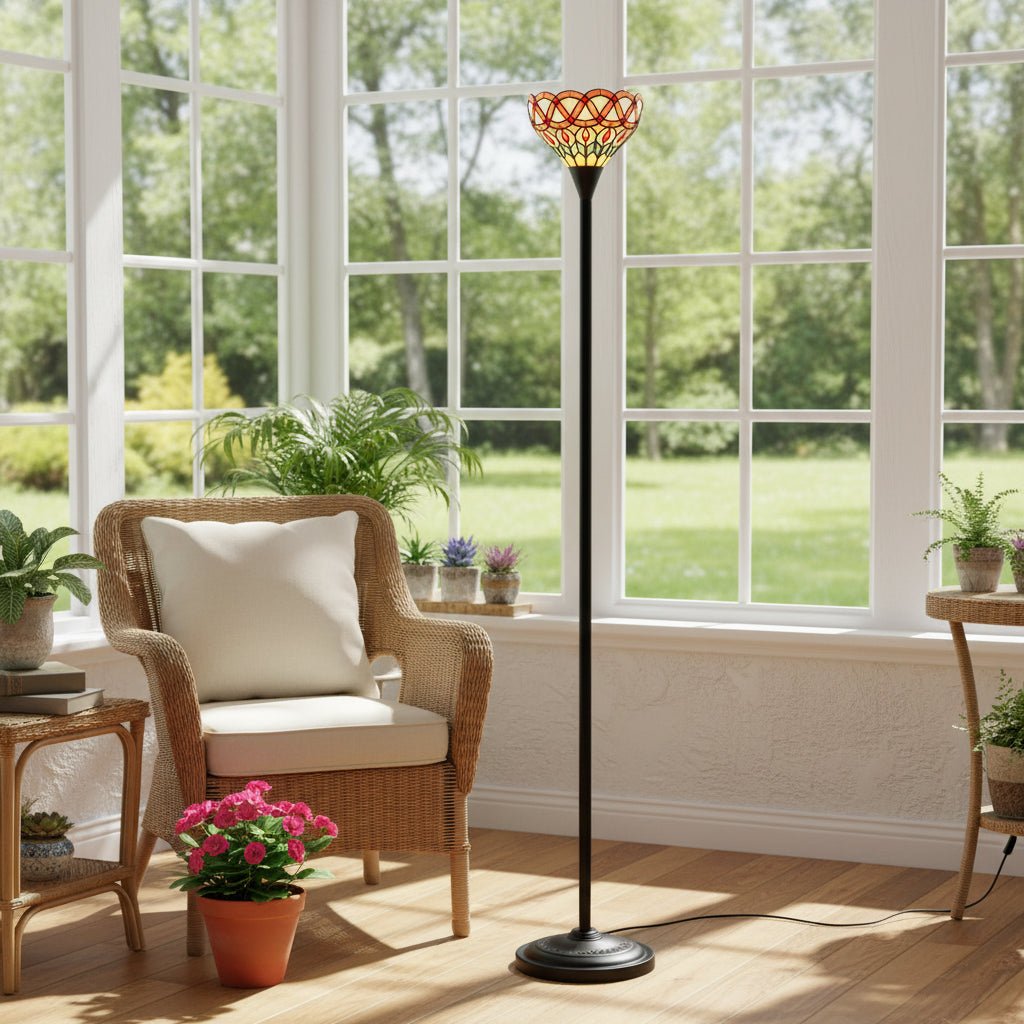 Lampadaire Tiffany en Verre Teinté Multicolore
